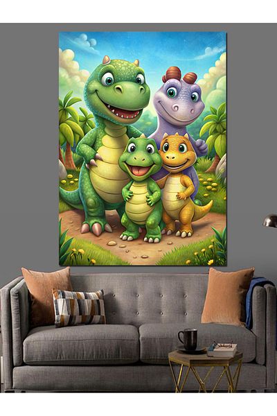 Tablomega Pânză decorativă Happy Dinosaur Family - Lemn MDF