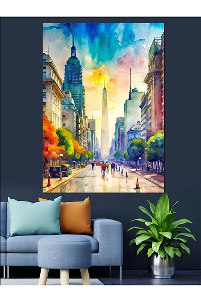 Tablomega Pânză decorativă oraș colorată - MDF Lemn