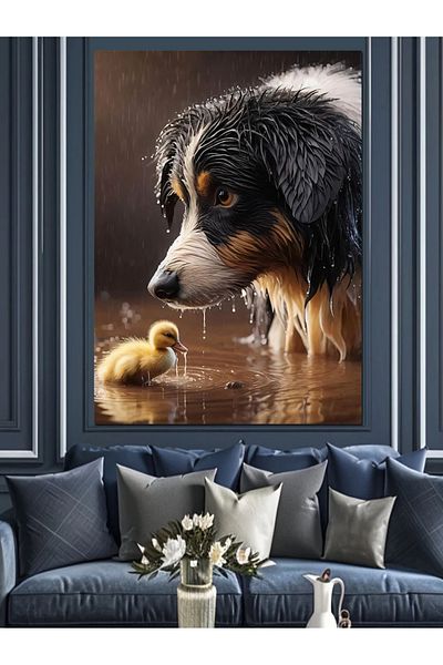 Tablomega Pânză Decorativă Pui și Câine - Lemn MDF