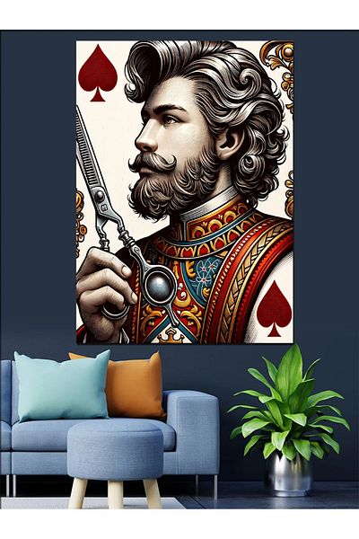 Tablomega Διακοσμητικός καμβάς Barber Scissors and Mug King - Ξύλινος πίνακας MDF