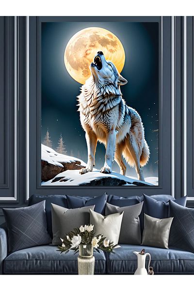 ekart Διακοσμητικός καμβάς Full Moon And Wolf - Ξύλινος πίνακας MDF