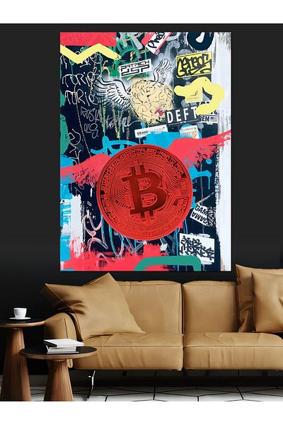 Tablomega Διακοσμητικός καμβάς με θέμα Bitcoin - Ξύλινος πίνακας MDF