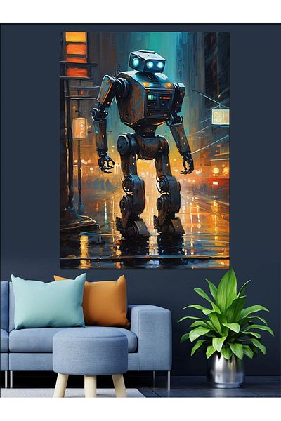 Tablomega Robot în oraș Pânză decorativă - Lemn MDF