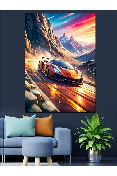 Tablomega Pânză decorativă pentru mașină sport - Lemn MDF
