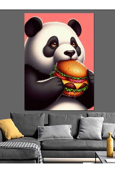 Tablomega Hamburger Yem Panda Pânză Decorativă - Lemn MDF