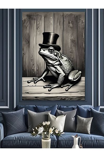 Tablomega Pânză Decorativă Broască Pălării - Lemn MDF