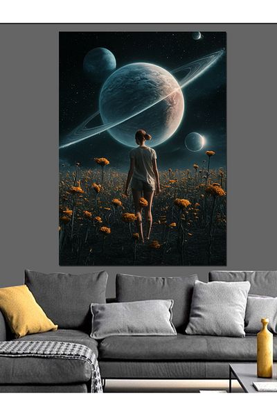 Tablomega Pânză decorativă Flower Field And Planets - Lemn MDF