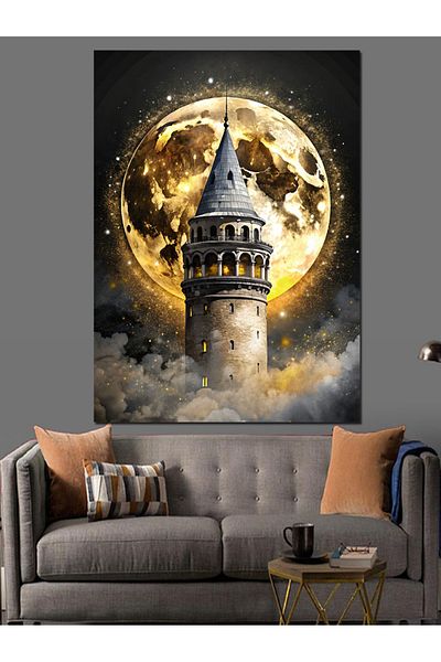 Tablomega Pânză decorativă pentru Lună Plină și Turnul Galata - Lemn MDF
