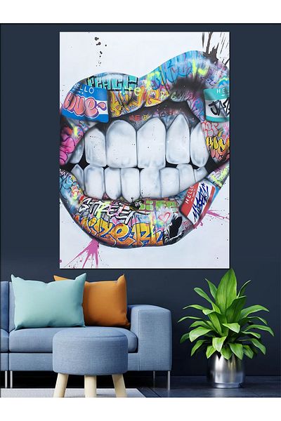 Tablomega Pânză decorativă pentru buze și dinți Pop Art - Lemn MDF