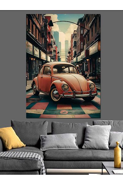 Tablomega Pânză Decorativă Retro Roșu Mașină - Lemn MDF