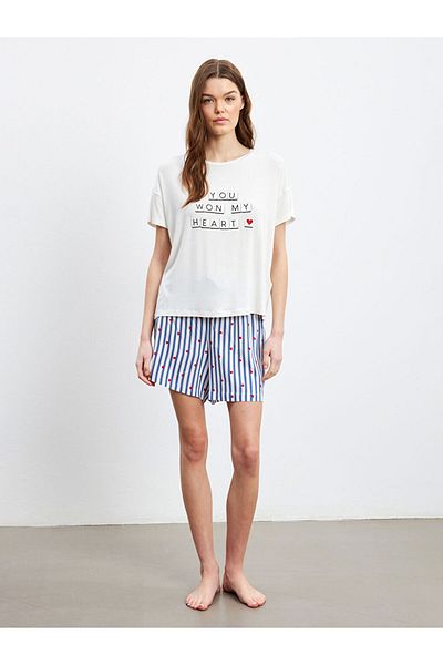 LC Waikiki New Season Crew Neck Printed Women's Shorts Pajama Set - S5Jq98Z8