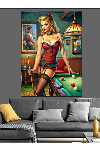 Tablomega Pin Up Girl Joacă Biliard Pânză Decorativă - Lemn MDF