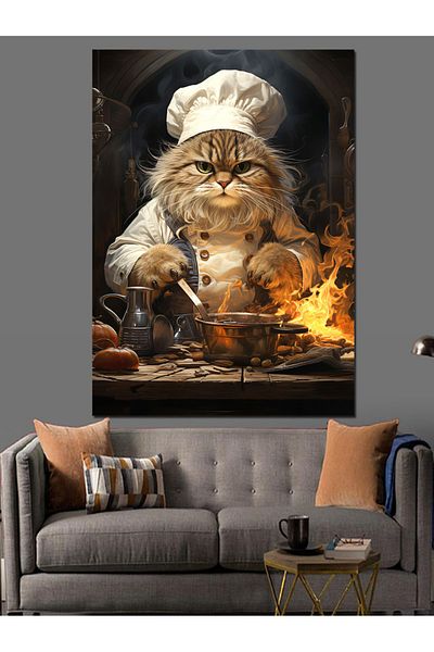 Tablomega Cook Gluttonous Cat Διακοσμητικός Καμβάς - Ξύλινος Πίνακας MDF