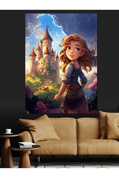 Tablomega Pânză Decorativă Castel și Fată - Lemn MDF