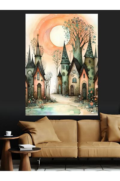 Tablomega Pânză Decorativă Retro Town - Lemn MDF