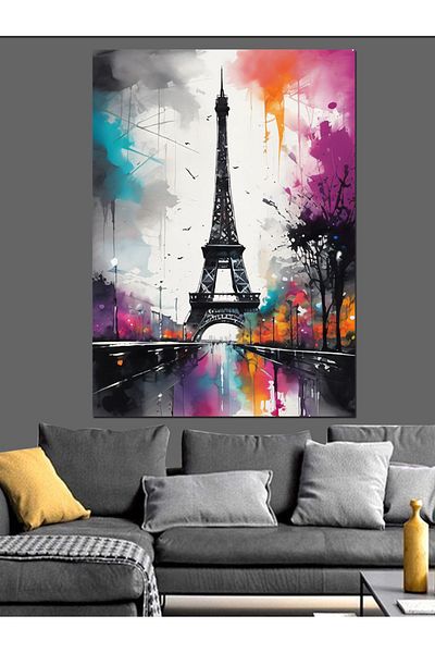 Tablomega Pânză decorativă Turnul Eiffel colorat - Lemn MDF