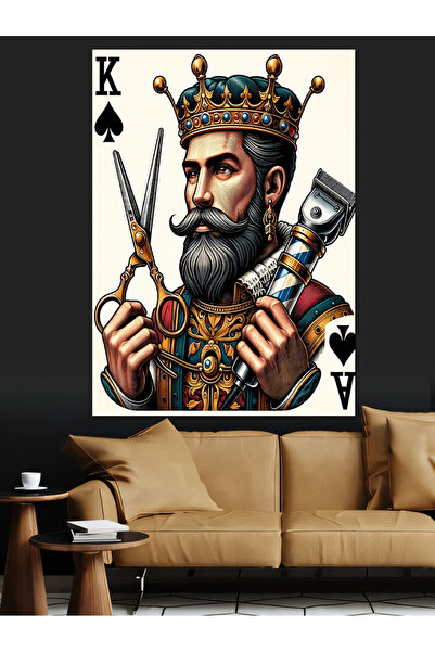 KanvasSepeti Pictură în ulei decorativă King of Spades Barber, texturată, de înaltă calitate, pe pânză, 80 x 60 cm