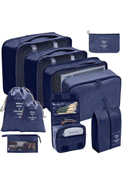 Choice 10 قطع من حقائب تنظيم السفر باللون الأزرق الداكن، مكعبات تعبئة، حقائب أمتعة، ملابس، أحذية، مجموعة تخزين محمولة