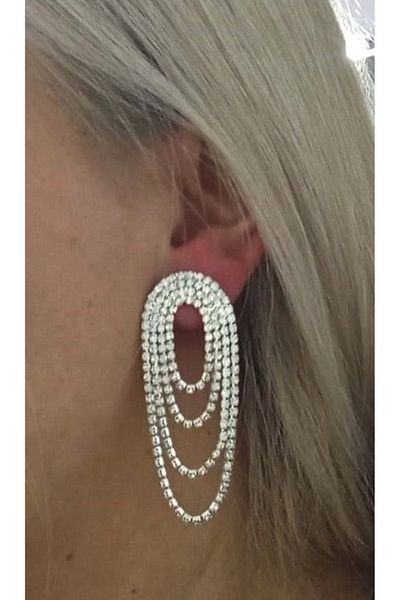 mos&more White Stone Sparkling Women's Evening Dress Earrings, Tassel Earrings, Waterway