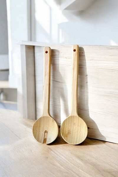 Mirilliahome Set of 2 Bamboo Salad Serving Spoons – Natural Wooden Salad Spoon