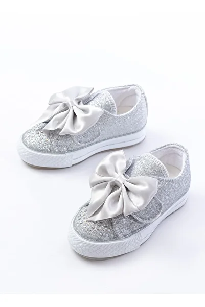 p papuccum ortopedi çocuk ayakkabıları Girl's Mother of Pearl Anti-Slip Sole Lighted Bow Stone Sports