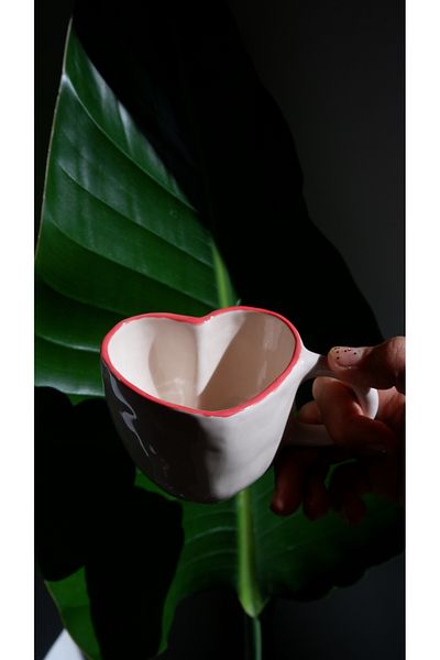 Maui Handmade Ceramic Red Heart Cup, Ceramic Heart Mug