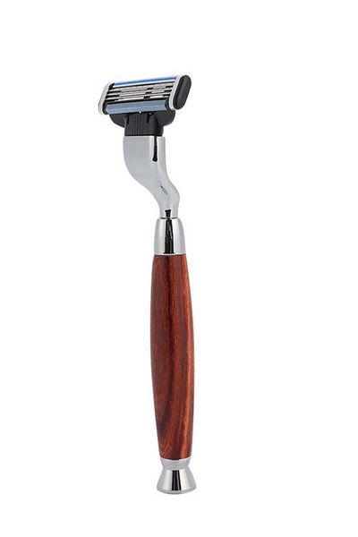 COOYA Premium Men's Shaving Razor with 5 Chrome Blade Sandalwood Handle, Suitable for Men 15-65