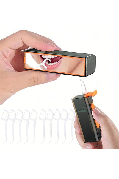 COOYA Dental Floss with Mirror, Portable Travel Floss Dispenser for Teeth Cleaning, Dinners, 10 Picks