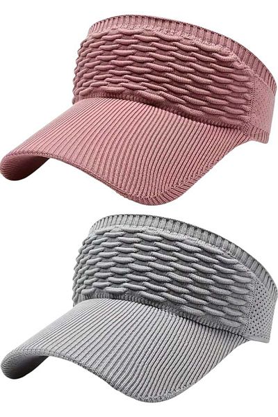 Mood Agenda Women's Knitted Textured Uv Protection Summer Visor Hat Set of 2
