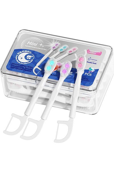 COOYA Disposable Toothbrushes with Double Cleaning Beads Toothpaste and Clean Floss Picks(1 set, 20 Pcs)