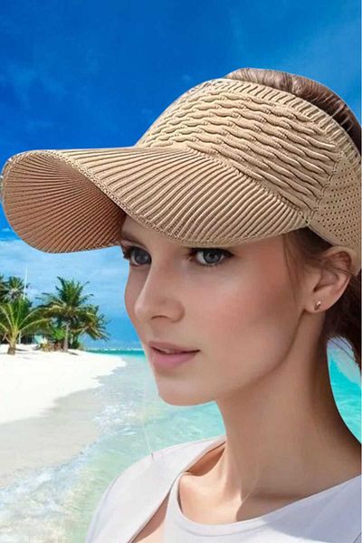 Uniquetrenders Дамска плетена текстурирана лятна шапка с UV защита и козирка