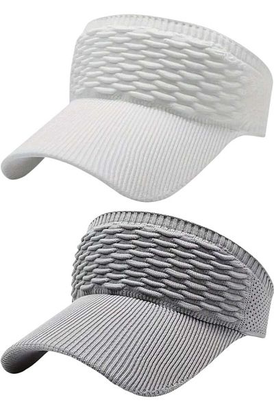 Mood Agenda Women's Knitted Textured Uv Protection Summer Visor Hat Set of 2