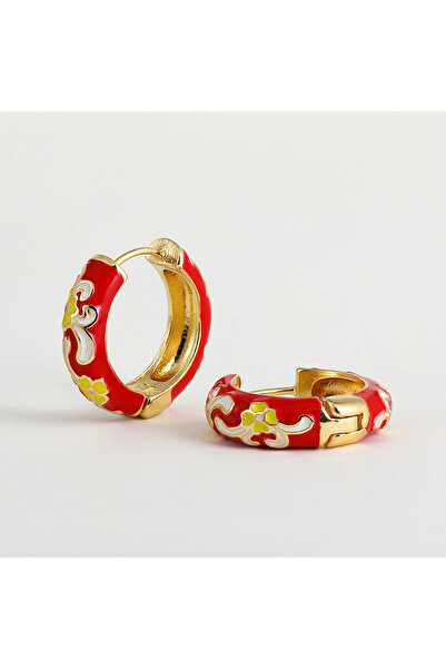 Choice أقراط هاجيز على شكل زهور من المينا الأحمر الملون للنساء والفتيات مطلية بالذهب على شكل دائرة دائرية E