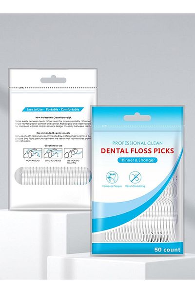 COOYA Dental Floss, 50 Pcs Dental Floss Toothpick, Tooth Picks, Floss Picks, Teeth Cleaning, White
