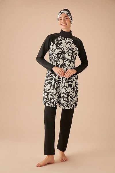SUWEN Patterned Hijab Swimsuit Set