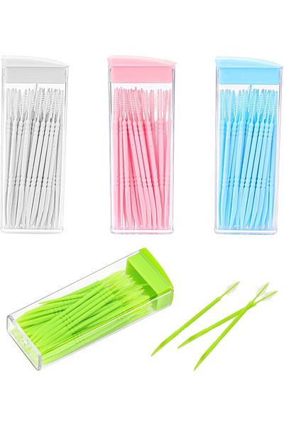 COOYA Tooth Flossing Brush, 4 Pack Silicone Material Dual-Head Design, Soft and Portable Clean Tool