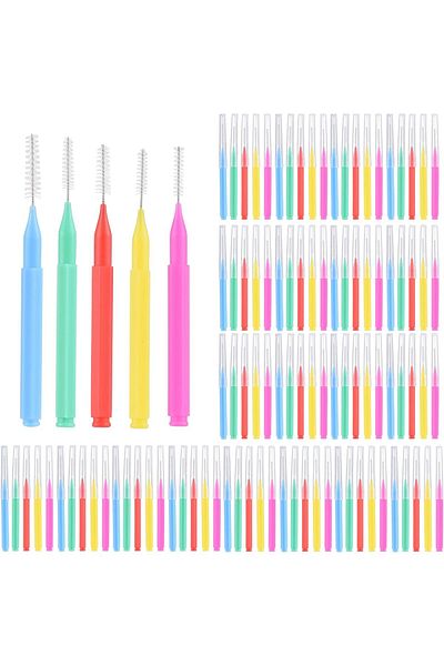 COOYA 100 Pcs Interdental Brushes, with Clear Plastic Caps, Tooth Cleaning Tool