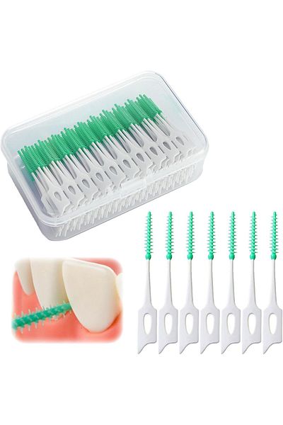 COOYA 200 PCS Dual-Use Interdental Brushes, Soft Silicone with Box for Braces Oral Cleaning
