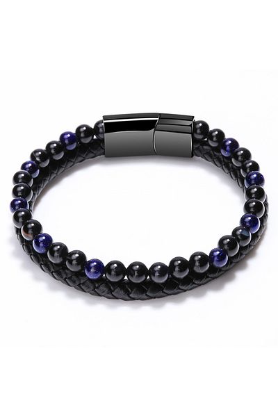 Choice 21cm Blue Sandstone ZG Volcano Tiger Eye Beaded Bracelet Cowhide Rope Natural Stone Bracelet For Men