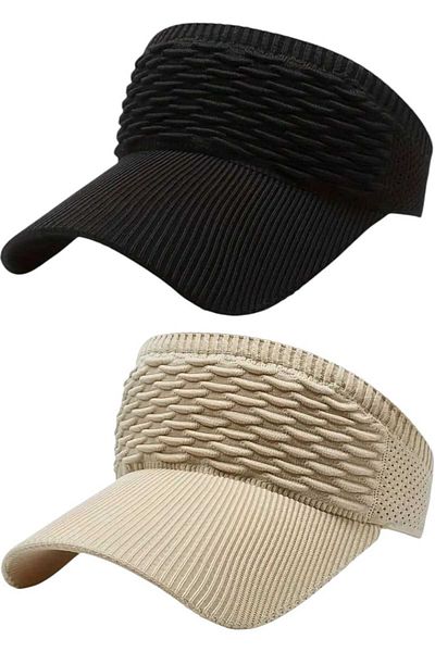 Mood Agenda Women's Knitted Textured Uv Protection Summer Visor Hat Set of 2