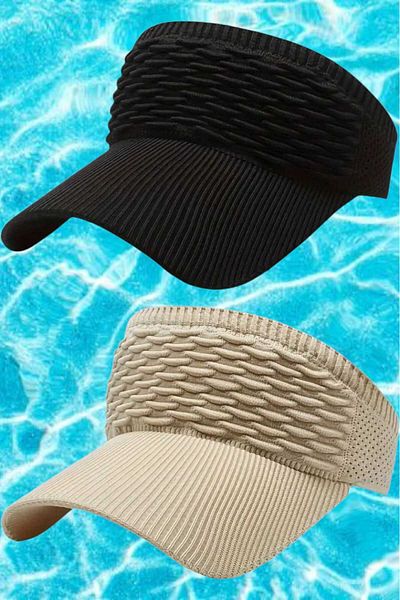 Mood Agenda Women's Knitted Textured Uv Protection Summer Visor Hat Set of 2