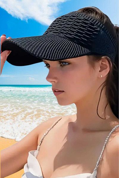 Mood Agenda Women's Knitted Textured Uv Protection Summer Visor Hat