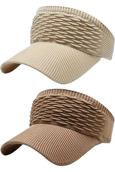 Mood Agenda Women's Knitted Textured Uv Protection Summer Visor Hat Set of 2