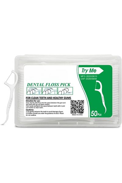 COOYA Unflavored Floss Picks, 50 Count Travel Tooth Picks Flossers, Floss Sticks for teeth, White