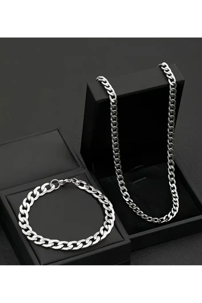 derokas Men's Thick 8 mm Steel Anti-Tarnish New Season Necklace Bracelet Set