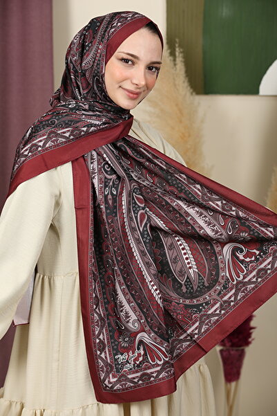 aldyoo Retro Etnik Desen Pamuk Viskon Şal Bordo