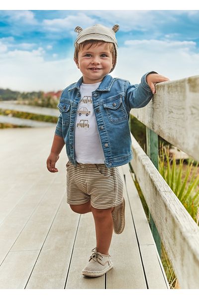 MAYORAL Toddler Boy Car Stripe Shorts Set and Hat - 2 Colors
