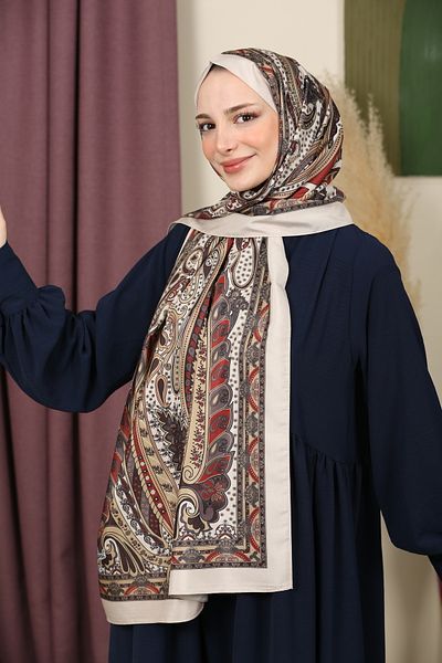 aldyoo Retro Ethnic Pattern Cotton Viscose Shawl Beige Claret Red