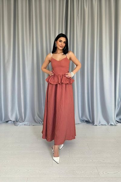Simala Moccah Waist Gathered Pearl Strap Long Dress