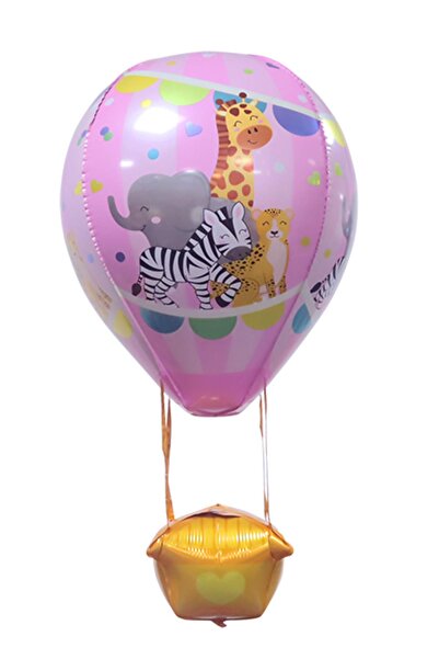 Patladı Gitti 22 İnç Pembe Renk Safari Uçan Balon Temalı  Folyo Balon 88-28 Cm